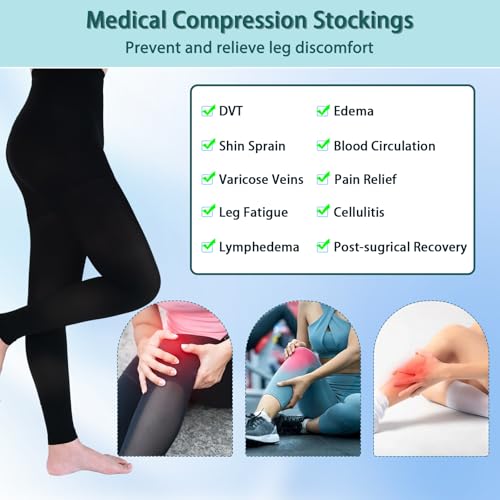 Medical Compression Leggings, 20-30mmHg Graduated Support Stockings Large Footless/Black+beige