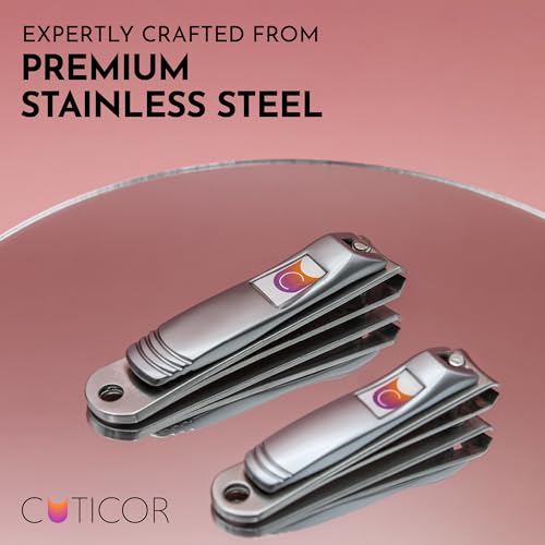 CUTICOR Stainless Steel Nail Clipper Set for Thick Nails with Travel Tin