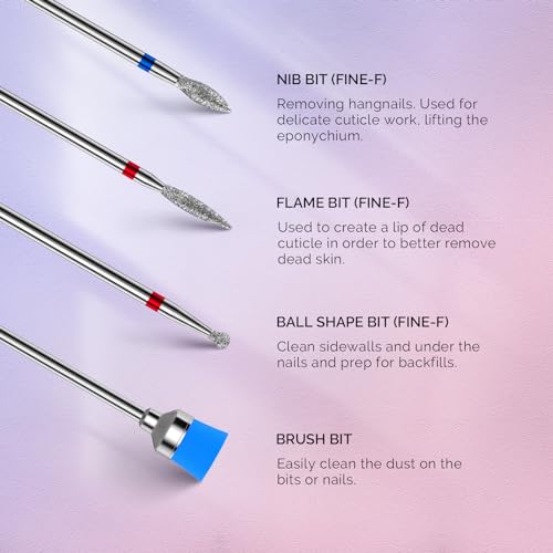 MelodySusie 7Pcs Nail Drill Bits Set with 120 Pcs Nail Drill Bits Small Sanding Bands