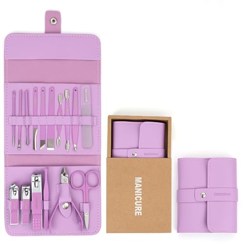 Generic 16 in 1 Manicure Kit Stainless Steel Manicure Pedicure Set Professional Travel Manicure Set Nail Clipper Set (Purple) Purple