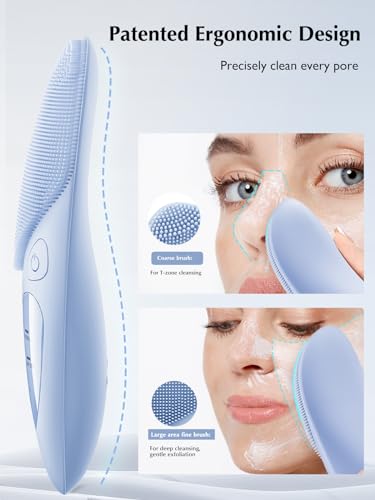 COSLUS JMY05 Silicone Face Scrubber Facial Cleansing Brush, Heat Eye Care Sky Blue