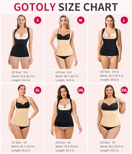 Gotoly Women's Waist Cincher Tummy Control Shapewear Compression Vest Medium Black/Beige 2pcs