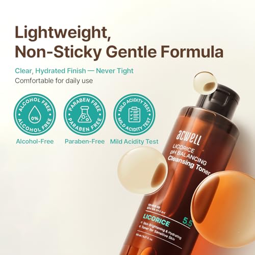 ACWELL Licorice pH 5.5 Balancing Cleansing Toner - Alcohol-Free Korean Face Toner, Hydrating Clarifying Formula for Dull and Combination Skin, 5.07 fl oz 5.07 Fl Oz (Pack of 1)