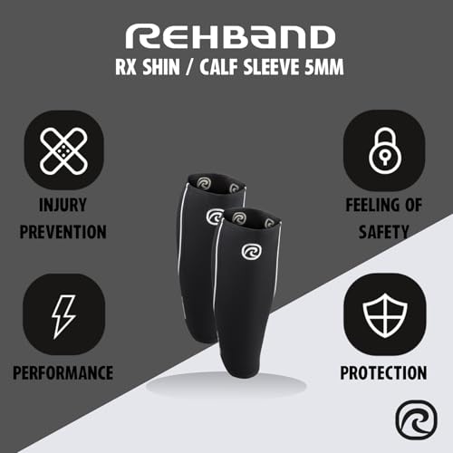 Rehband 5mm Neoprene Shin Calf Sleeve, Compression Support Men & Women for Calf and Shin, Promotes Blood Circulation, Ideal for Strength Training Black - 1 Piece Small
