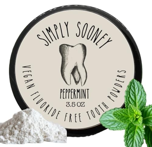 Simply Sooney Vegan Fluoride Free Toothpaste Powder I Organic Peppermint Essential Oil I Natural Ingredients I Stronger Teeth (3.5 oz (Jar BPA Free Plastic))