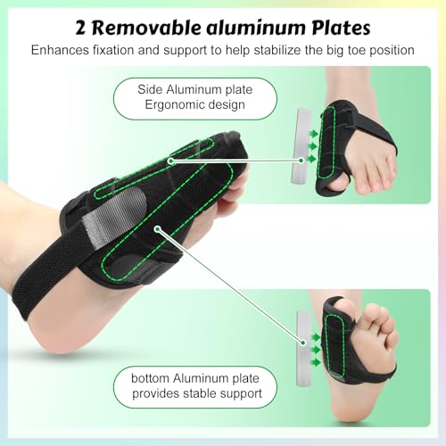 Broken Big Toe Splint Brace for Women & Men, Adjustable Big Toe Support Brace with 2 Aluminum Plates for Big Toe Broken, Fracture, Injured, Sprains (Black, Right) Black