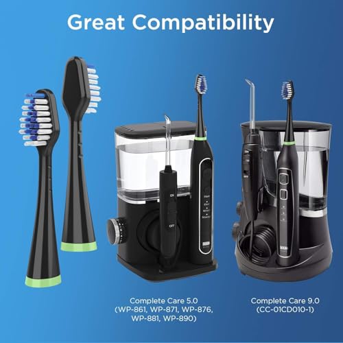 Replacement Toothbrush Heads for Waterpik Complete Care 5.0/9.0 (CC-01/WP-862), STRB-8WB, (8-Pack, Black) 8-pack, Black