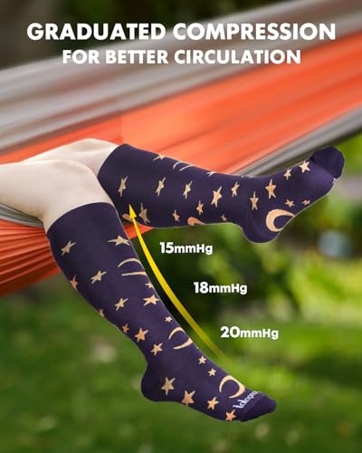Bamboo Viscose Compression Socks for Women Men Moon and Stars Small-Medium