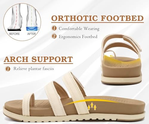 KuaiLu Womens Slides Sandals With Arch Support Comfort Plantar Fasciitis 9 Beige