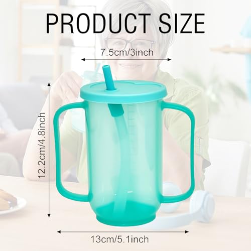 4 Pcs Adult Sippy Cups for Elderly, 12 oz Plastic Spill Proof Cup，Sippy Cups for Adults， Elderly Drinking Cups, with 2 Handles Straw and Lid for Adults Hospital Disabled Dysphagia Patients