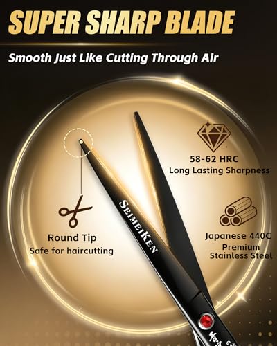 Hair Cutting Scissors Kit, 6.5" Barber Scissors Set (Black)