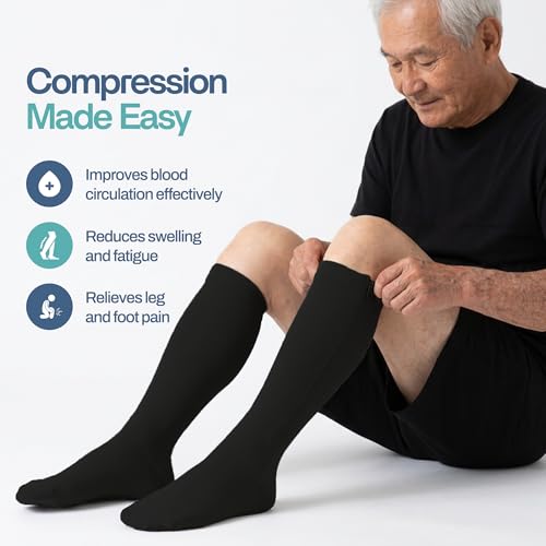 TheraMagic® Zipper Compression Socks for Men & Women, 20-30mmHg Closed Toe Graduated Zippered Compression Stocking Large-X-Large Black/Copper Dyed Black