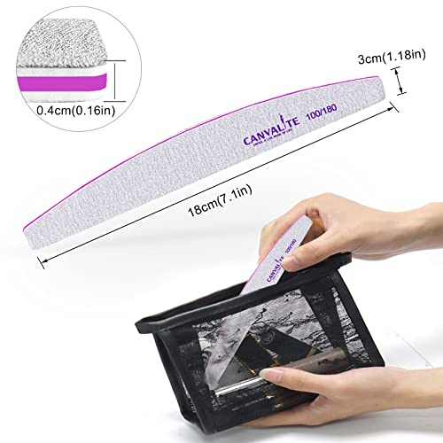 Canvalite 10 PCS Nail File Professional Nail Files Reusable Double Sided Emery Board(100/180 Grit) Nail Styling Tools for Home and Salon Use Christmas Gifts for Women Half moon 10 Count (Pack of 1)