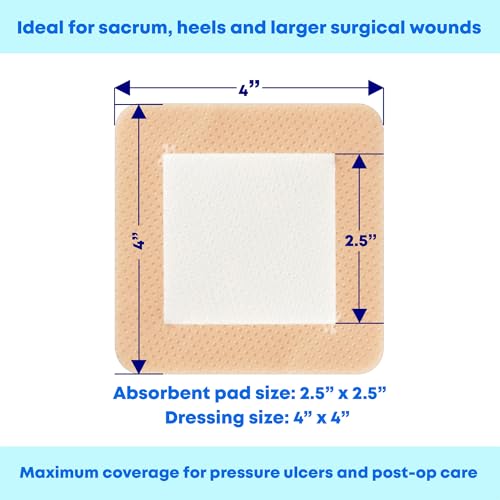 Areza Medical - Silicone Foam with Super-Absorbent Layer - Wound Dressing - Waterproof - with Silicone Adhesive Border - Sterile - 4" x 4" - 20 PCS per Box 4" x 4" - 1 Box of 20 PCS