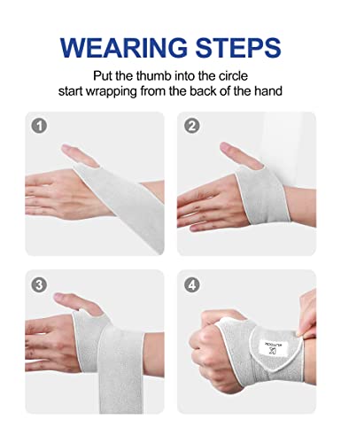 KUTOOK 2 Packs Wrist Wraps Adjustable Compression Strap and Wrist Brace Sport Support for Fitness, Weightlifting, Workout, Training, Gym, Yoga, Pain Relief, Fit for Men and Women Grey