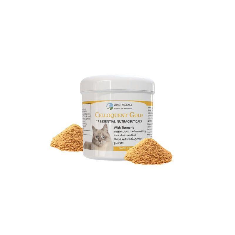 Vitality Science Celloquent Gold for Cats | Holistic Advanced Immune Support Supplement | 17 Synergistic Ingredients | Auto Immune, Vomit and Diarrhea, Depression (60g) 60g