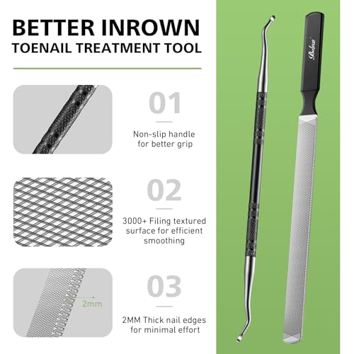BALUCA Toenail File for Thick Nails & Ingrown Relief | Heavy Duty Metal Emery Board with Toenail Lifter for Seniors, Coarse Grit & Durable Stainless Steel Design (Black, 1.0, Count, 180/240 Grit) Black