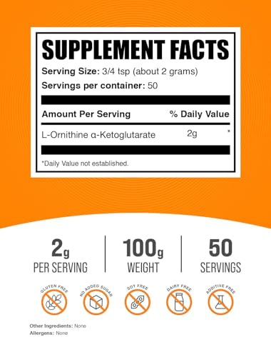 BulkSupplements.com L-Ornithine Alpha-Ketoglutarate Powder - OKG Powder, Nitric Oxide Supplement, Ornithine Supplement - Gluten Free, 2g per Serving, 100g (3.5 oz) (Pack of 1) 3.5 Ounce (Pack of 1)