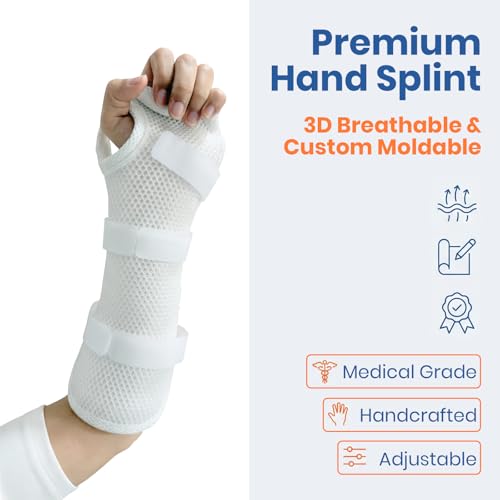 Resting Hand Splint for Carpal Tunnel, Wrist Brace Support with Moldable Thermoplastic - Low-Temperature Customizable Hand Brace for Arthritis, Tendonitis, Sprains - Fits Left or Right Hand Breathable Mesh (Right, Large)