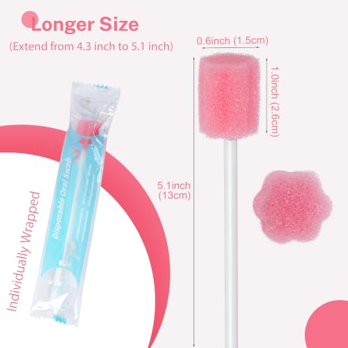 Safety Oral Swabs 250 PCS, Gum-Protective Mouth Swabs for Elderly, Pink Flower, Individually Wrapped（Unflavored）