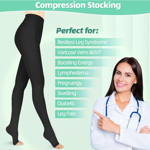 20-30mmHg Compression Pantyhose,Compression Leggings for Women Men X-Large Black