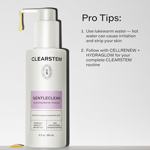 CLEARSTEM - GENTLECLEAN Vitamin C Infused Calming Wash - Facial Cleanser, Makeup Remover - Goldenseal + Green Tea - Facial Skin Care Products - Gluten Free, Cruelty Free - 6 fl oz / 180ml 6 Fl Oz (Pack of 1)