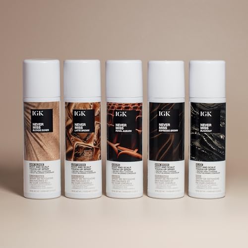 IGK NEVER MISS Root & Scalp Touch-Up Spray – Light Brown | Temporary Gray Root Concealer for Thinning Hair | Waterproof, Sweat-Resistant, No Flaking | With Biotin, Rosemary & Squalane | 2oz