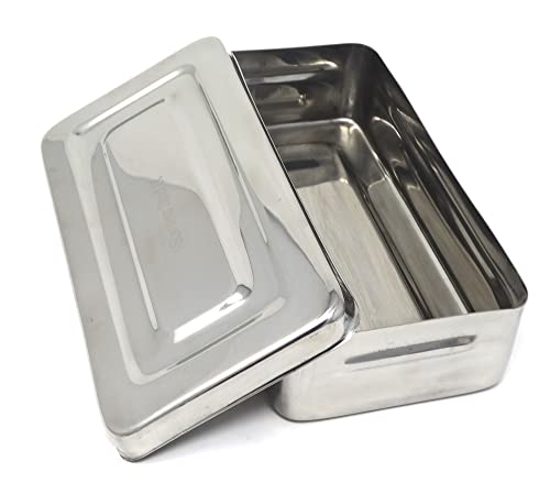Stainless Steel LAB Dental Sterilizer Instrument Box, Organizer Jewelry/Tools Storage Tray with Lid - 8.5L x 4.25W x 2H