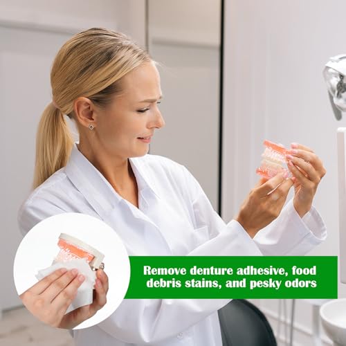 Timgle 100 Pcs Denture Cleaning Wipes Denture Adhesive Remover, Classic