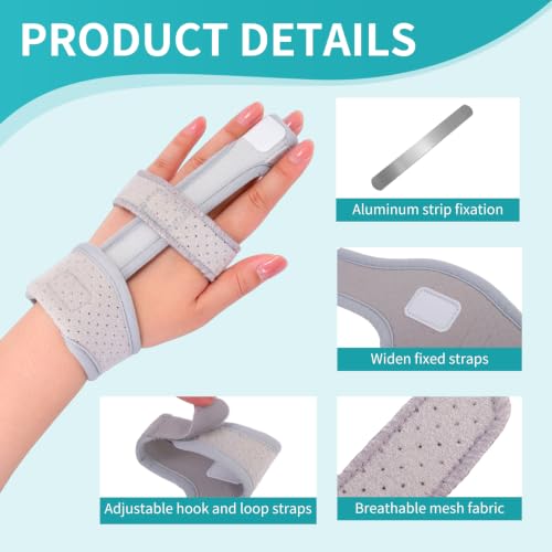 Single Trigger Finger Splint For Child, Aluminum Finger Brace Joint Stabilizer, Adjustable Composite Fabric Hand Brace and Wrist Brace Support for Middle, Index, Pinky or Ring Finger Support (Gray-M) Medium