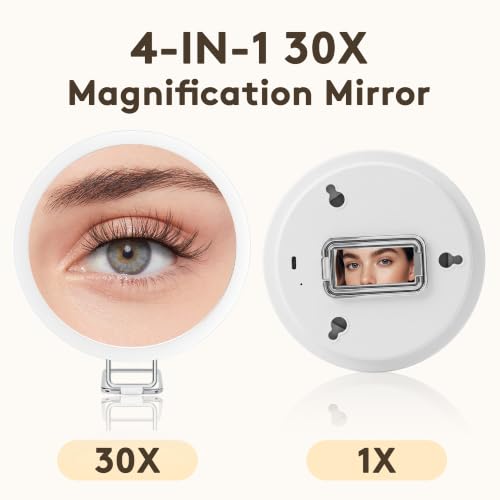30X Magnifying Mirror with LED Light, Tweezers & Scissors White