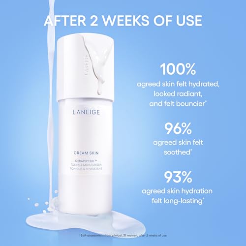 LANEIGE Cream Skin Toner & Moisturizer: Lightweight Refillable Korean Milky Toner with Ceramide & Peptide for Hydration, Firming, & Barrier Support 1.69 fl. oz. / 50 ml: Mini Travel Size