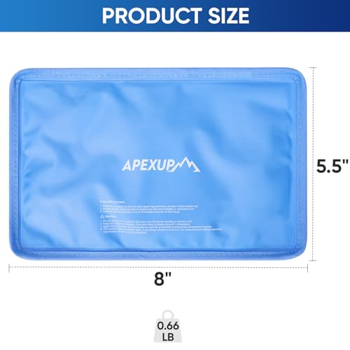 APEXUP Gel Ice Packs for Injuries Reusable, Flexible Double Sided Cold Packs for Injuries, Ice Pack for Knee, Shoulder, Back, Hip, Leg, Arm (Blue, 8"x5.5", 1PK) Blue S-1PK (8"x5.5")