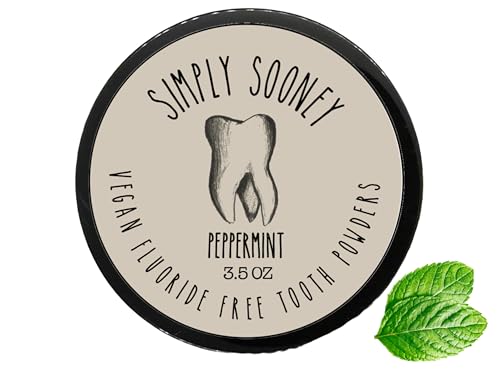 Simply Sooney Vegan Fluoride Free Toothpaste Powder I Organic Peppermint Essential Oil I Natural Ingredients I Stronger Teeth (3.5 oz (Jar BPA Free Plastic))