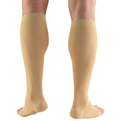 Truform 20-30 mmHg Compression Stockings for Men and Women, Knee High Length, Open Toe Beige X-Large (1 Pair) Microfiber Knit