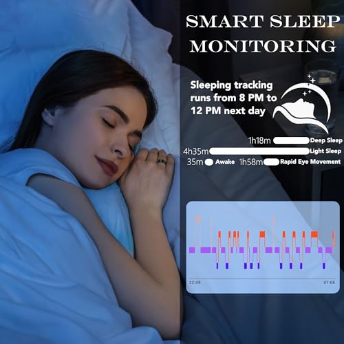 Smart Health Ring Fitness Tracker for Men Women, Sleep, Stress & Activity Monitoring, IP68 Waterproof, Long Lasting Battery, No Subscription Fees, Black 11#