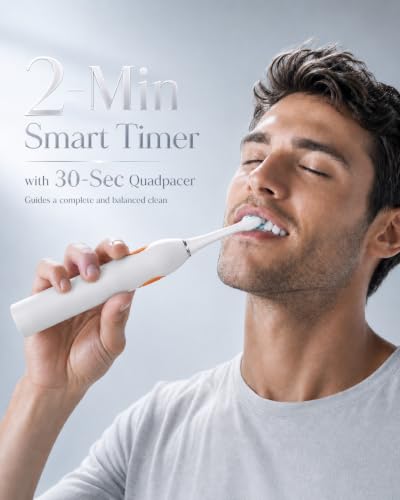 MySmile UC605 Series Electric Toothbrush, with Advanced Sonic Toothbrush Technology & 60+ Days Rechargeable Battery Life, 5 Modes with SmartTimer & QuadPacer, 6 Replacement Heads, 48000VPM - White
