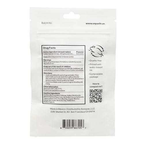 Unpaste Fluoride Toothpaste Tablets, Mint, 250ct
