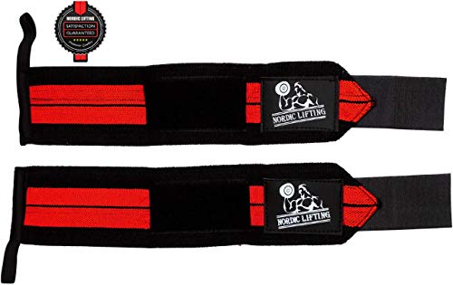 Nordic Lifting Elbow Compression Sleeves (1 Pair) Medium and Wrist Wraps (1 Pair/2 Wraps) 14" Red
