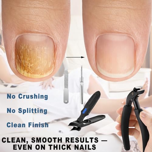 Heavy Duty Nail Clipper Set for Thick Nails Seniors, Toenail and Fingernail Clippers 5-Piece Grooming Kit with Long Handle Toenail Cutter & Slant Edge Trimmer, Unique Gift Ideas for Men and Women