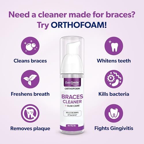 EverSmile OrthoFoam Braces Cleaner — Travel Size – Brushable Foam Whitens Teeth, Eliminates Bacteria, Fights Plaque and Bad Breath – Cleans Under Metal, Ceramic, Clear Brackets and Wires – 25ml(2 Pk) 0.85 Fl Oz 2 Pack