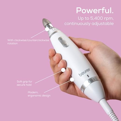 Beurer MP62 Professional Nail Drill Kit, Portable Electric File Machine with 10 Attachments & 10 Sanding Bands, Efile Dremel for Acrylic Gel Manicure and Pedicure, LED Light, with Storage Case White - 10 Attachments