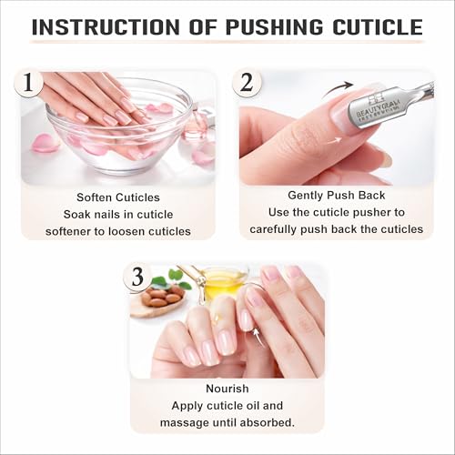 Cuticle Pusher Stainless Steel Professional Double Ended Nail Pusher for Manicure & Pedicure, Cuticle Remover Tool With Pouch