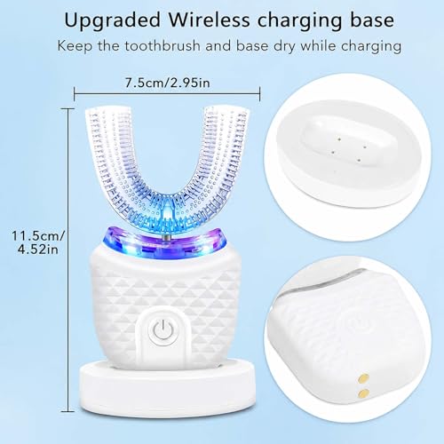 U-Shaped Electric Toothbrush for Adults, Ultrasonic Automatic Toothbrush, 360° All-in-One Cleaning, Rechargeable Hands-Free Design, IPX7 Waterproof White