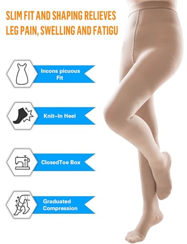 ZCLIKE® Medical Compression Pantyhose Closed Toe Stockings for Women&Men 20-30mmHg All-Season Comfort Advanced Support for Varicose Veins Edema DVT Plus Size 5XL Beige