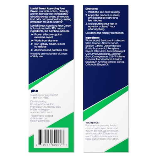Lamisil Cream Sweat Absorbing Foot Odor Eliminator for Feet, 2.8 Oz