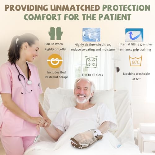 Dementia Restraint Gloves-2Pcs,Bed Restraints Control Mitts,Safety Hand Gloves for Elderly/Dementia Patients,Anti Scratch Gloves to Prevent Scratching Harm