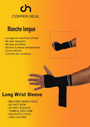 COPPER HEAL Long WRIST Brace compression Sleeve wraps Adjustable Bandage Right & Left Hands Strap Short Sleeves Wrap Recovery carpal tunnel wrist brace night support thumb L BLACK