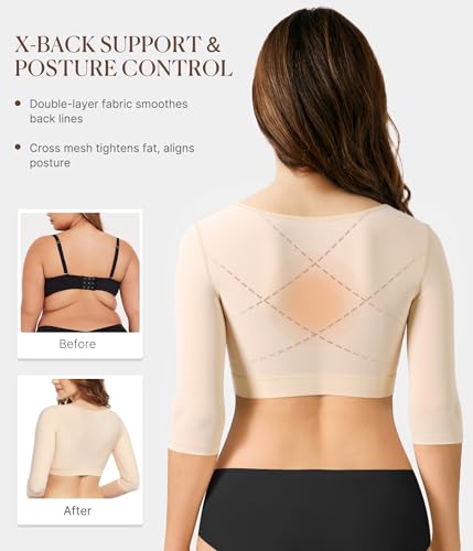 BRABIC Upper Arm Shaper for Women Fajas Post Surgery Compression Sleeves Small Beige