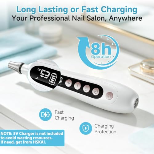 Electric Nail File, Cordless Toe Nail Grinder for Thick Toenails & Callus, Rechargeable Nail Drill for Manicure and Pedicure with LCD & Lamp, Gifts for Women Men Seniors White